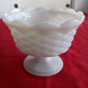 Vintage Milk Glass Diamond Weave Pattern Pedestal Bowl